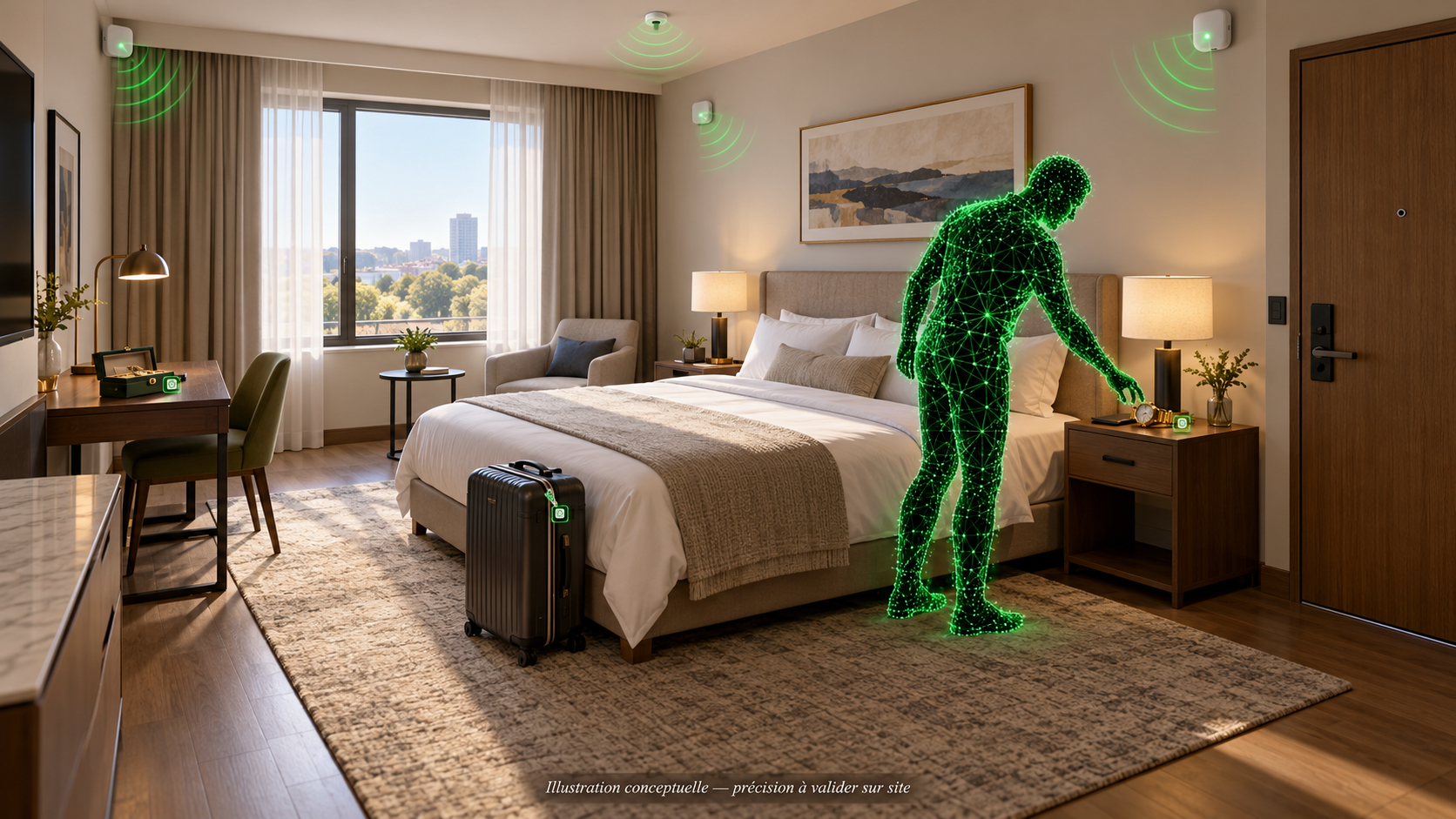 Pièce équipée de capteurs Wi-Fi détectant une présence anonyme à proximité d'un objet de valeur